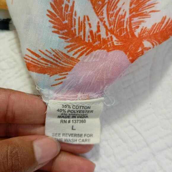 Violet Sky Shirt Tropical Print Button-Up Sz L Cotton Blend Vibrant Colors Women - Picture 6 of 10